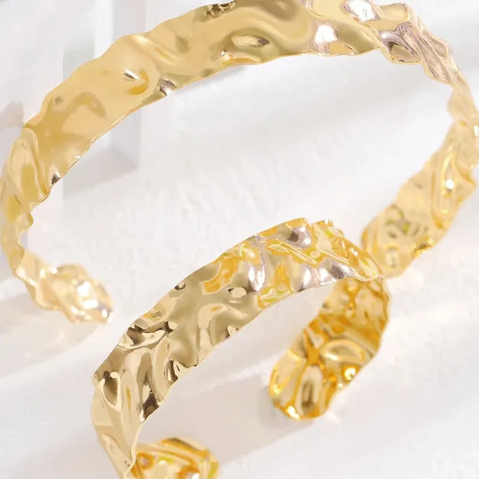 Punk Gothic Geometric Irregular Wrinkled Metal Necklace & Bracelet Set Women