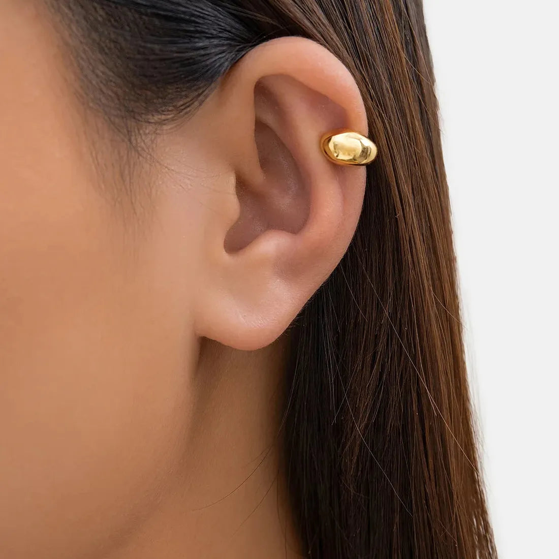 Vintage Zinc Alloy Double-Layer Clip Earrings Women Glossy C Shape Ear Cuff Y2K