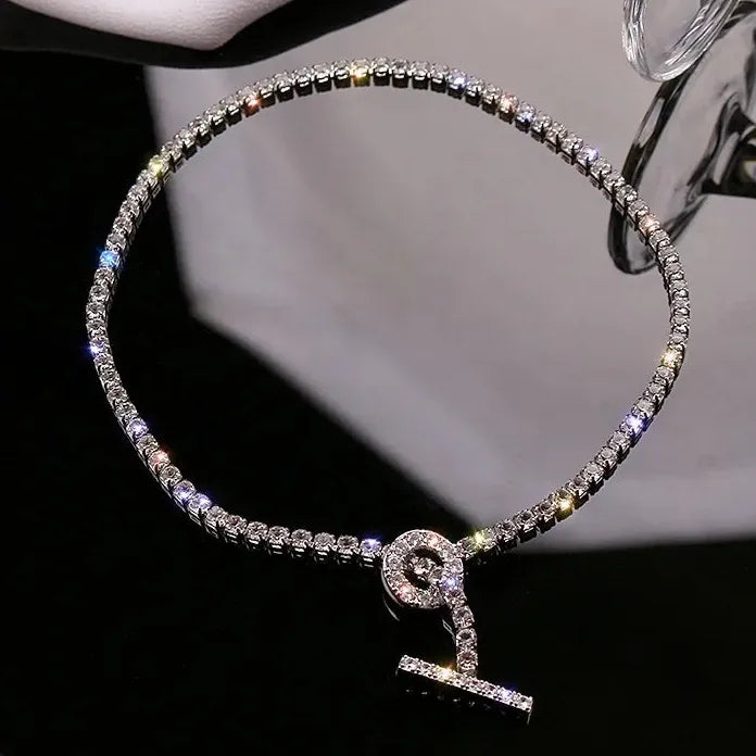 Rhinestone Zinc Alloy Water Drop Choker Necklace for Women Party