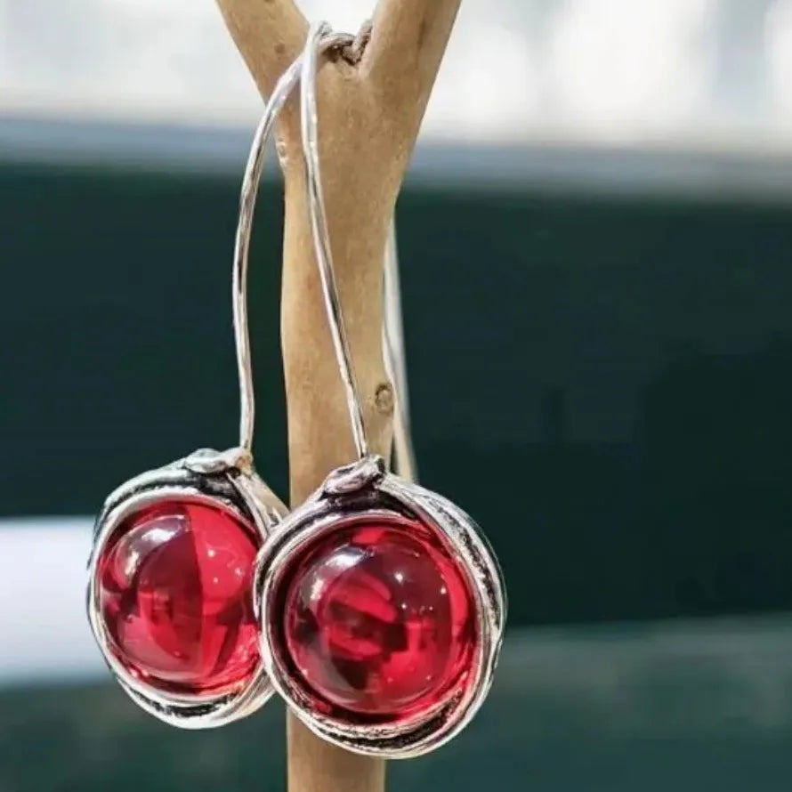 Minimalist Red Stone Drop Earrings for Women Girls Zinc Alloy Jewelry