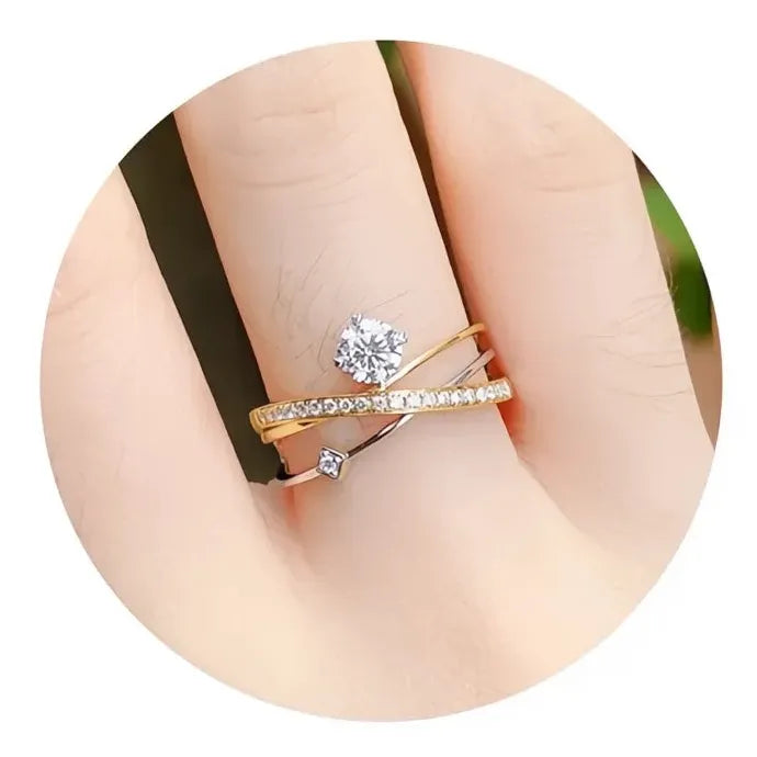 Irregular Cross Brass Ring with Sparkling Cubic Zirconia Wedding Jewelry