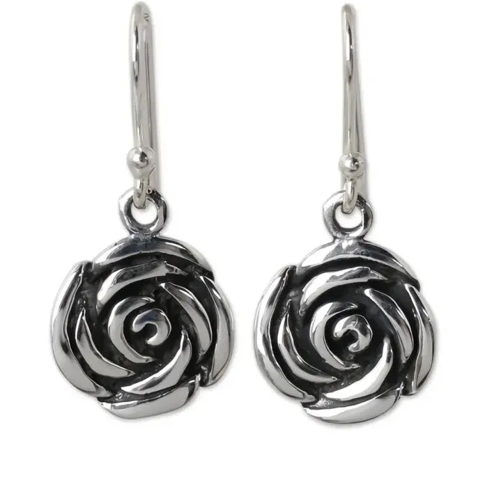 Vintage Silver Rose Drop Earrings Copper Alloy Jewelry Gift for Women