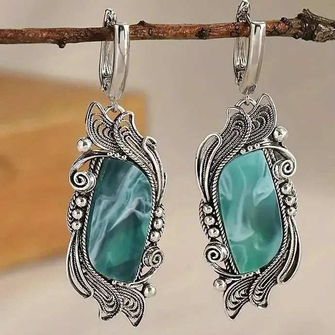 Women's Asymmetric Blue Stone Vintage Handmade Zinc Alloy Pendant Earrings