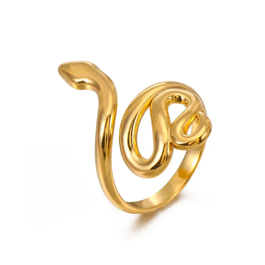 Adjustable Gold Stainless Steel Snake Rings Waterproof Punk Couple Jewelry