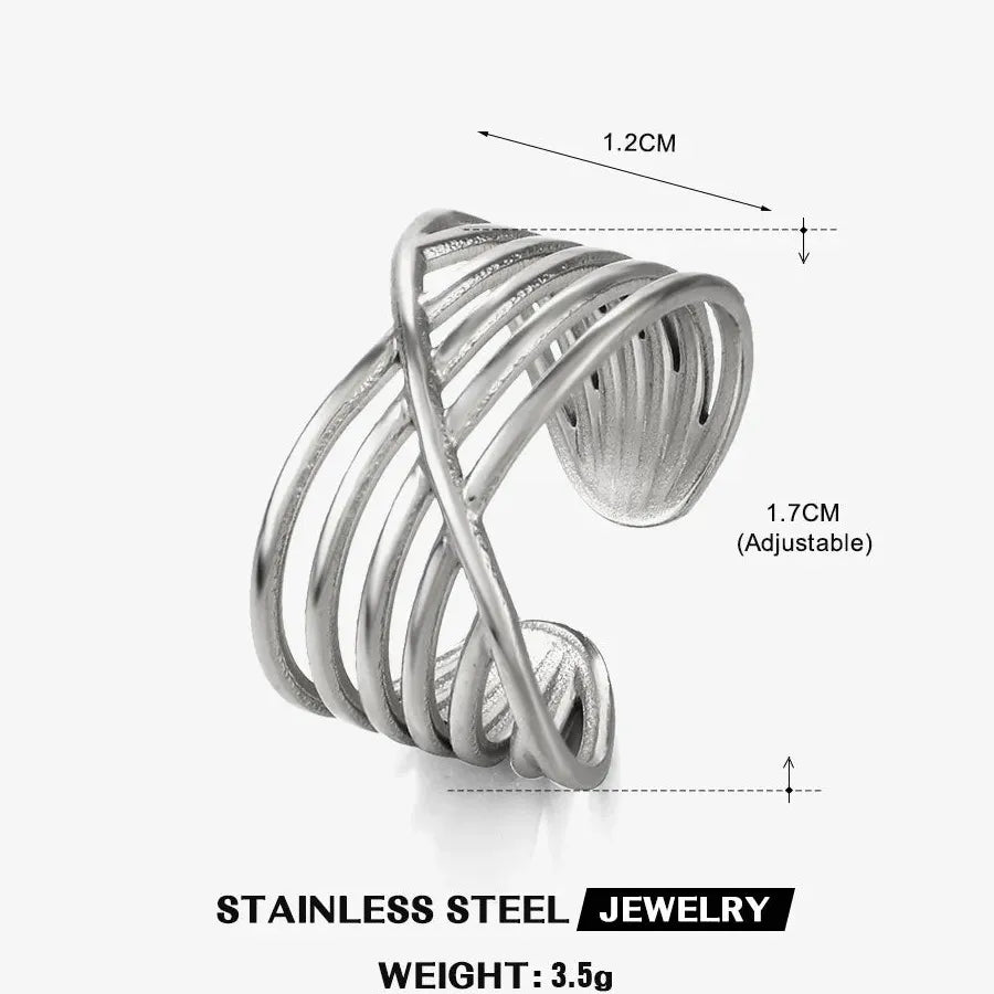 18K Gold Plated Stainless Steel Women's Vintage Geometric Cocktail Ring Jewelry