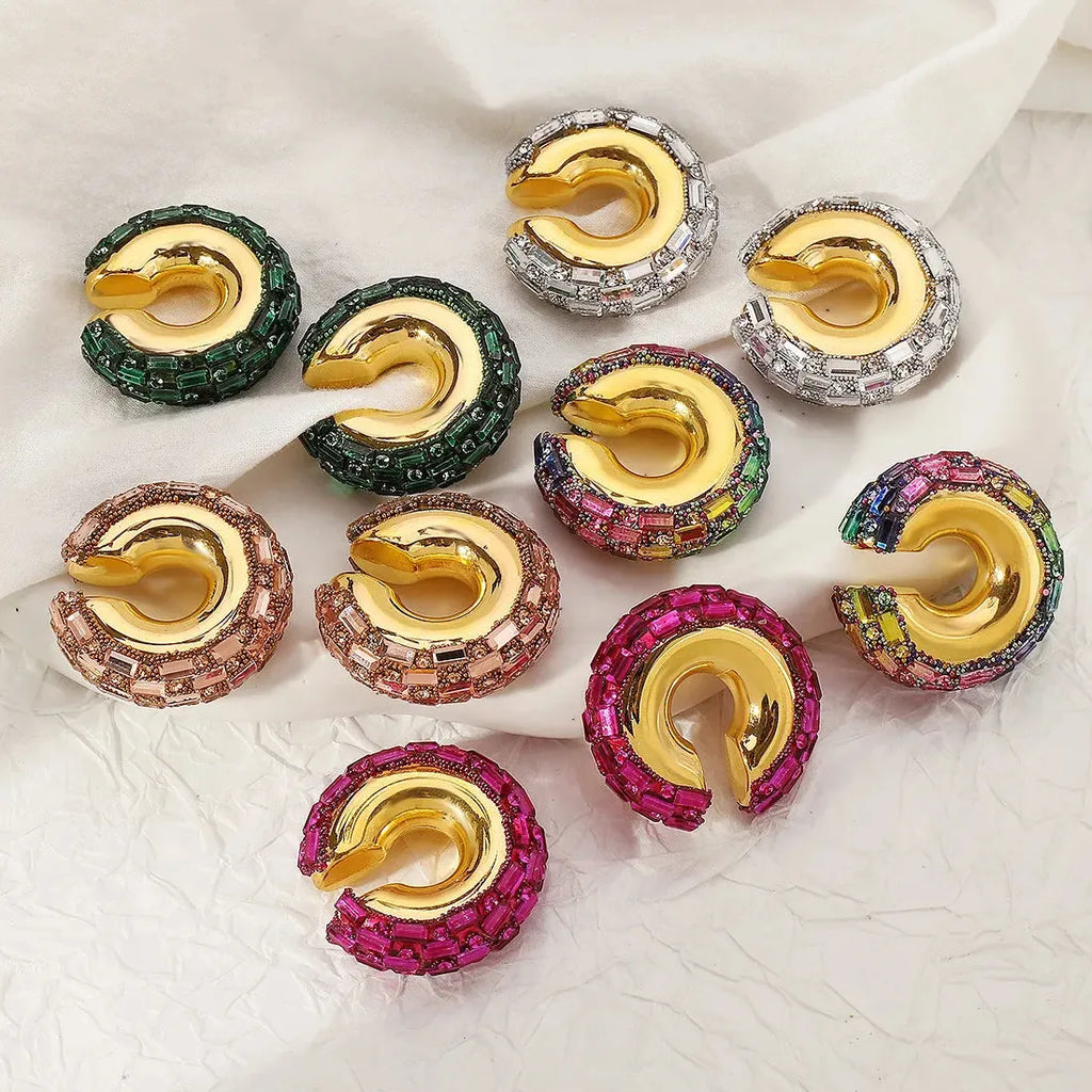 Luxury Colorful Crystal C-Shape Zinc Alloy Clip Ear Cuffs for Women