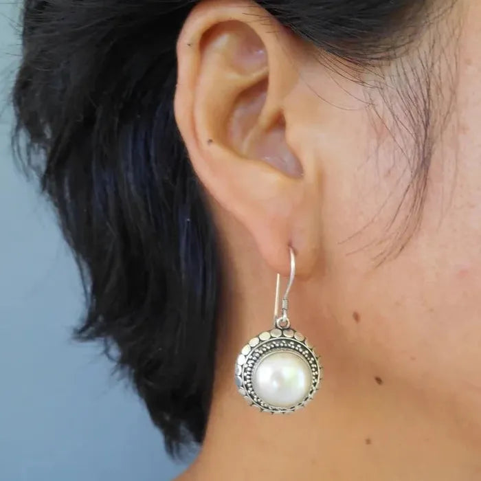 Vintage Silver Imitation Pearl Drop Earrings Women Zinc Alloy Dangle Jewelry