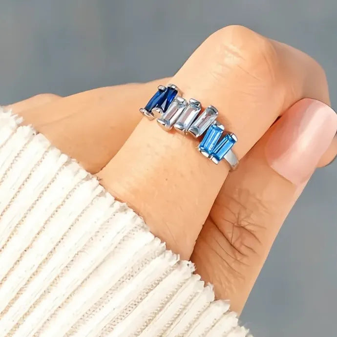 Geometric Blue Cubic Zirconia Brass Ring Chic Wedding Engagement Jewelry