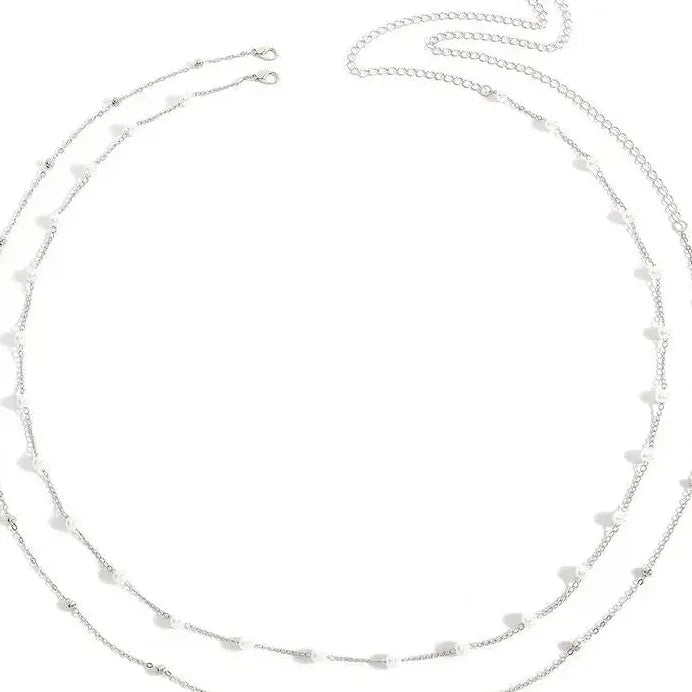 Double Layer Pearl Waist Chain Bikini Body Jewelry for Women Summer Beach