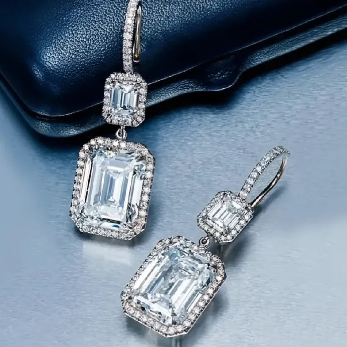 Women’s Silver Geometric Cubic Zirconia Drop Wedding Earrings