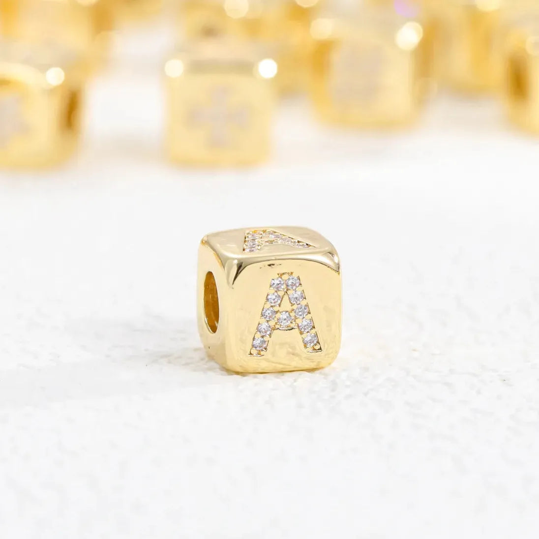 18K Gold Plated Stainless Steel Mini Cube Alphabet Necklace Zircon Choker