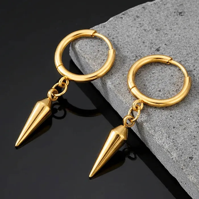 Stainless Steel Rivet Ball Drop Hoop Earrings Vintage Punk Jewelry Men Women