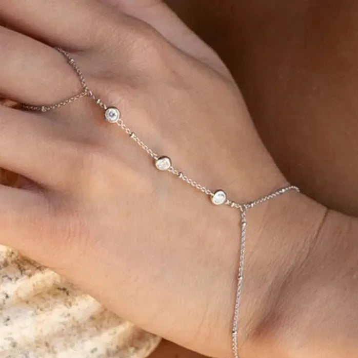 Bohemian Crystal Link Chain Metal Finger Bracelet for Women Summer Gift Jewelry