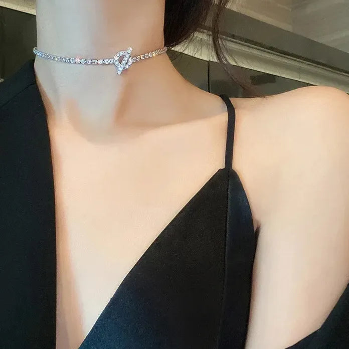 Rhinestone Zinc Alloy Water Drop Choker Necklace for Women Party