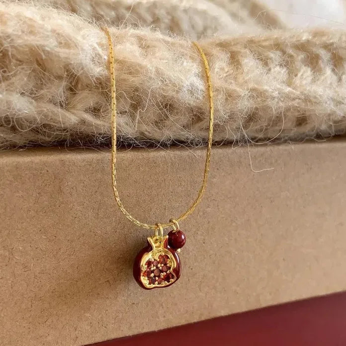 Pomegranate Pendant Necklace Copper Tassel Zircon Collarbone Chain Gift