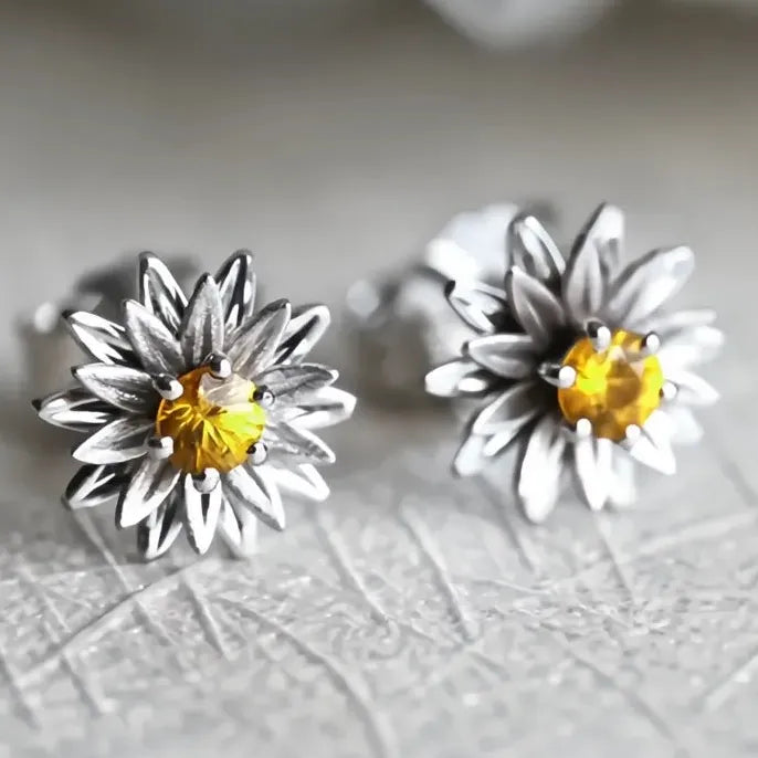Dainty Flower Cubic Zirconia Stud Earrings White Gold Color Copper Alloy Jewelry for Women Girls Gift