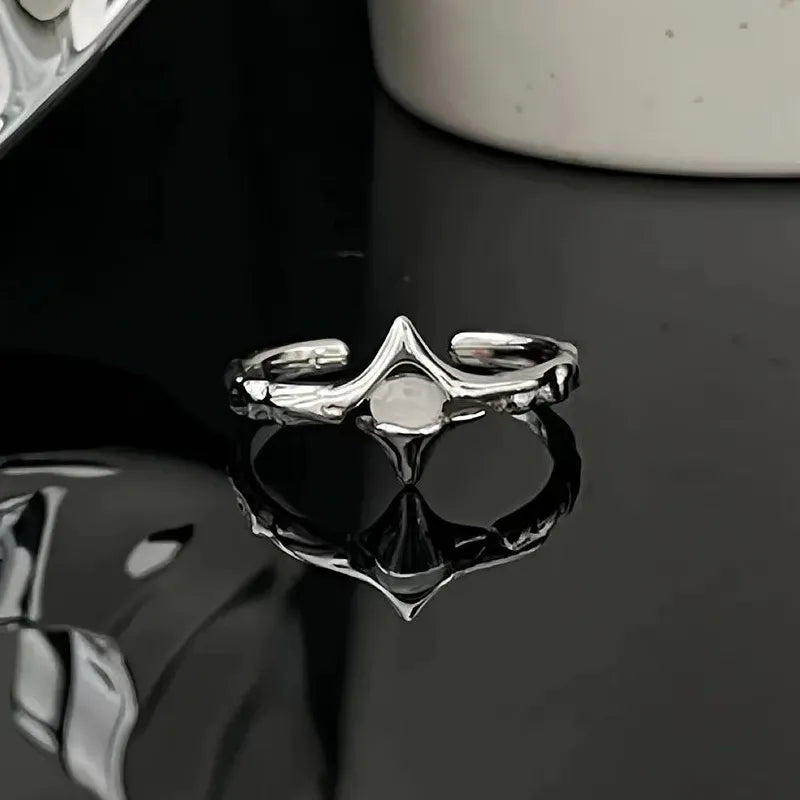 Copper Gothic Cross Ring Unisex Moonstone Irregular Punk Finger Jewelry