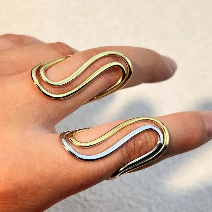 Stainless Steel Double S-Shaped Fashion Ring for Women Gold Silver Jewelry