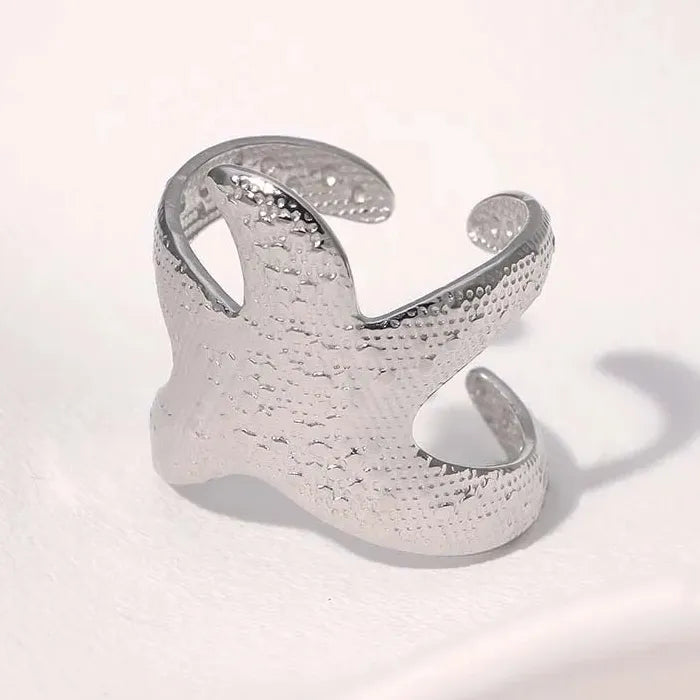 Adjustable Gold Stainless Steel Starfish Ring for Women Beach Jewelry