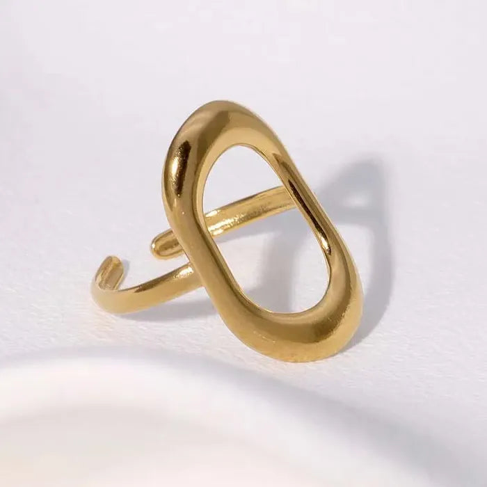 Vintage Gold Stainless Steel Geometric Hollow Square Ring Waterproof Jewelry Gift