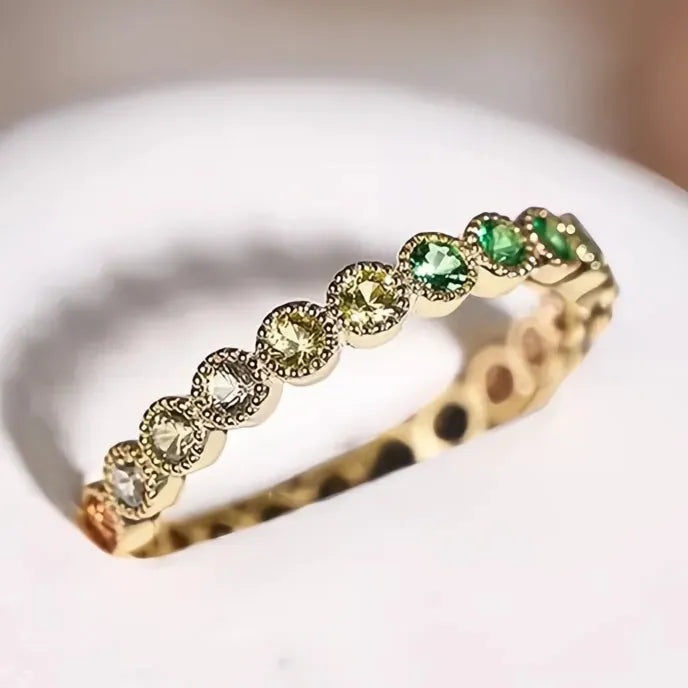 Colorful Rainbow Cubic Zirconia Promise Ring for Women Gold Tone Trendy Wedding Jewelry
