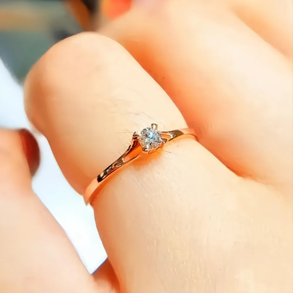 Minimalist Women's Wedding Ring 4MM Cubic Zirconia Brass Engagement Band Jewelry