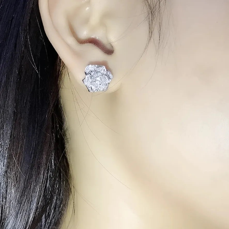 Geometric Flower Cubic Zirconia Stud Earrings Silver Gold Bridal Jewelry