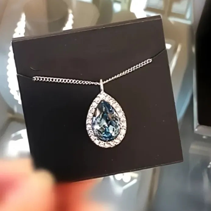 Geometric Drop Pendant Necklace with Bright Blue Zirconia for Weddings