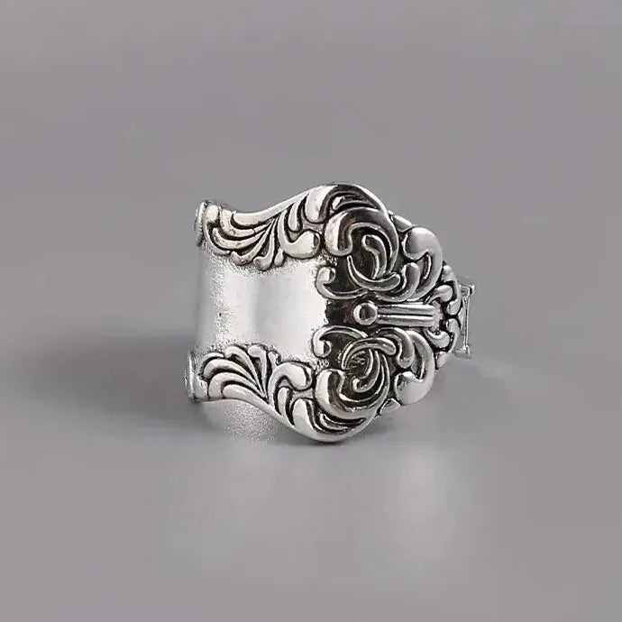 Punk Metal Carved Print Adjustable Silver Ring for Women Men Hip Hop Gift