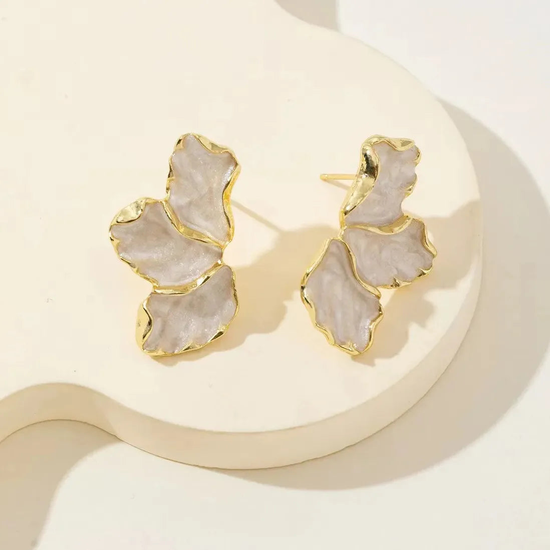 Vintage Black Enamel Flower Leaf Stud Earrings for Women Nature Jewelry