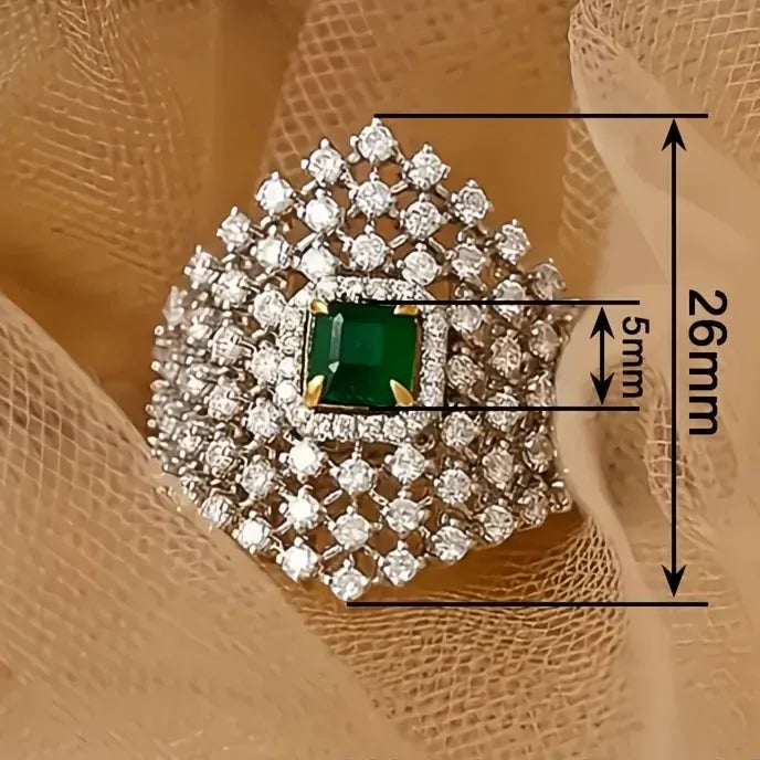 Elegant Women’s Geometric Hollow Brass Ring with Cubic Zirconia Cocktail Engagement Jewelry