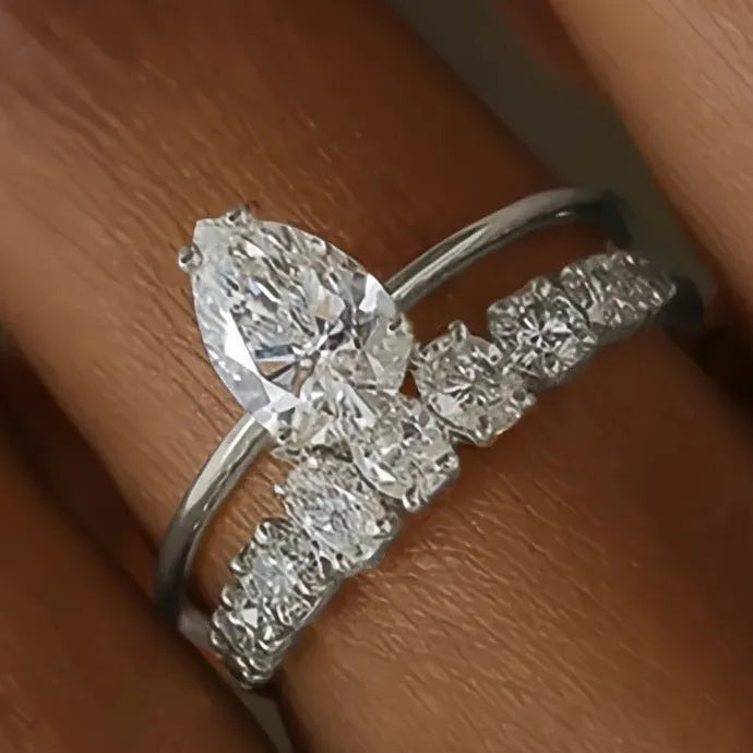 Opulent Bridal Ring Set for Women with Bright Cubic Zirconia Brass Design