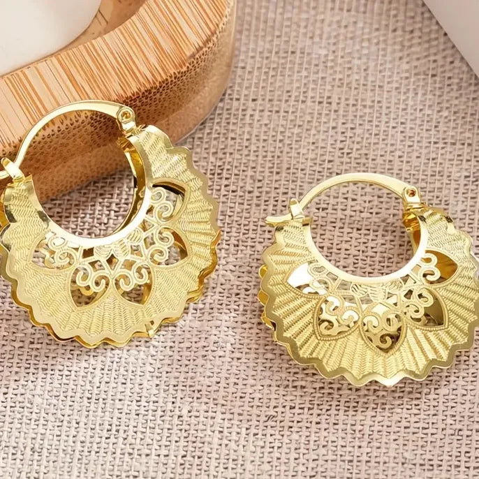 Geometric Hollow Out Copper Alloy Hoop Earrings Gold Color Wedding Jewelry