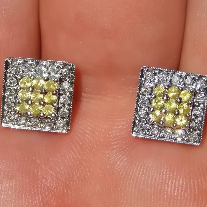 Elegant Square Women Stud Earrings Yellow White CZ Copper Alloy Jewelry