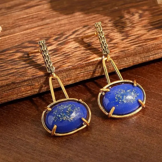 Vintage Bohemian Sapphire Geometric Drop Earrings for Women Zinc Alloy Jewelry Gift