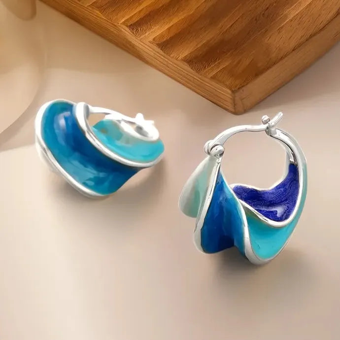 Women Geometric Hoop Earrings Wave Design Brass Alloy Lightweight Jewelry Gift