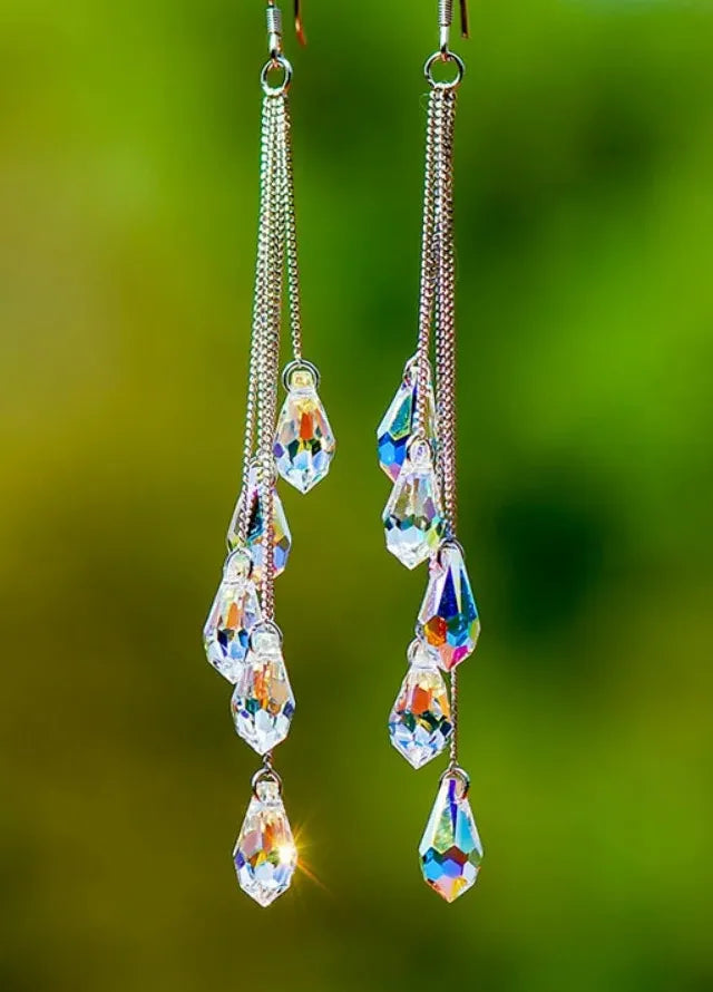 Crystal Water Drop Tassel Earrings for Women Copper Bridal Wedding Jewelry Gifts