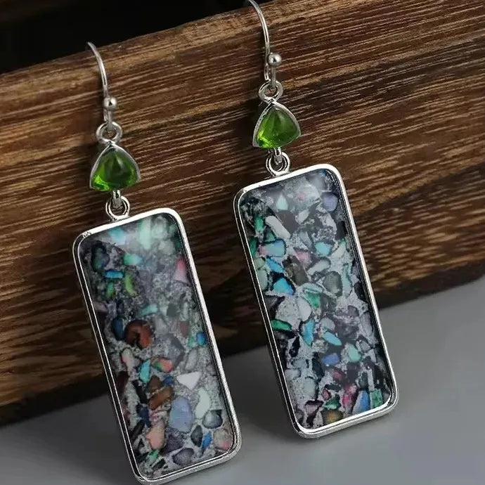 Vintage Multi-Color Zinc Alloy Women's Hanging Rectangular Earrings Pendant Jewelry