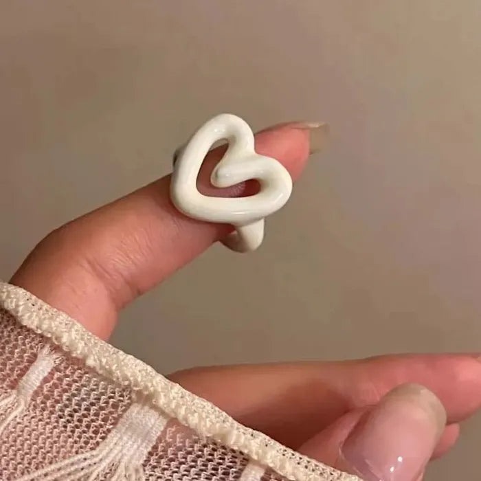 Red Enamel Heart Ring Women Punk Hiphop Couple Gift Fashion Jewelry