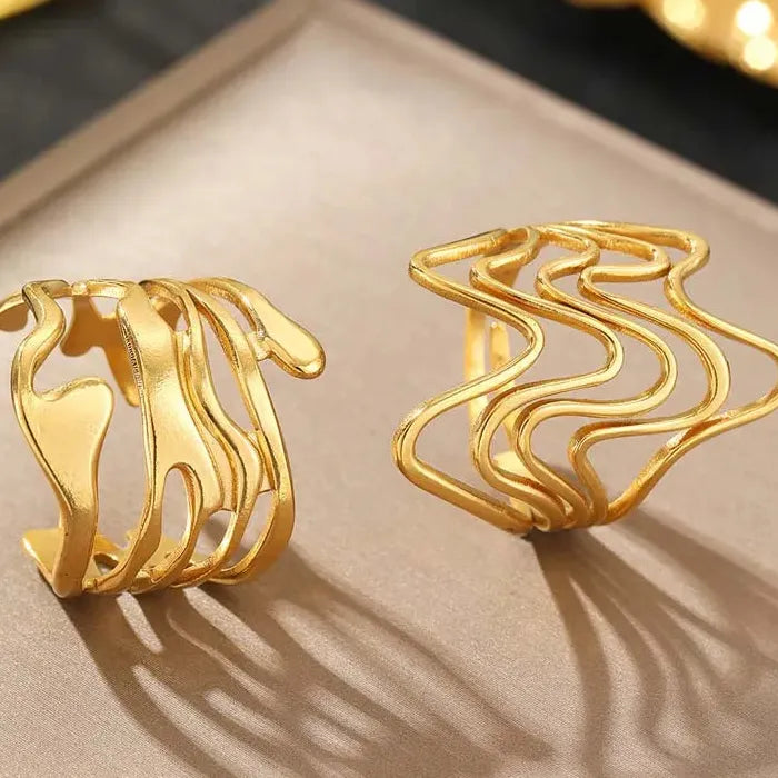 3Pcs Adjustable Stainless Steel Starfish Rings Set for Women Vintage Gold Jewelry