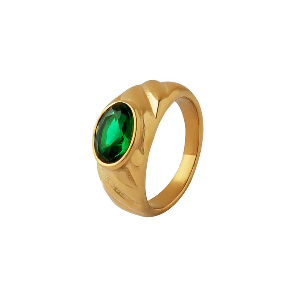 18K Gold Plated Stainless Steel CZ Geometric Twist Chunky Wedding Ring