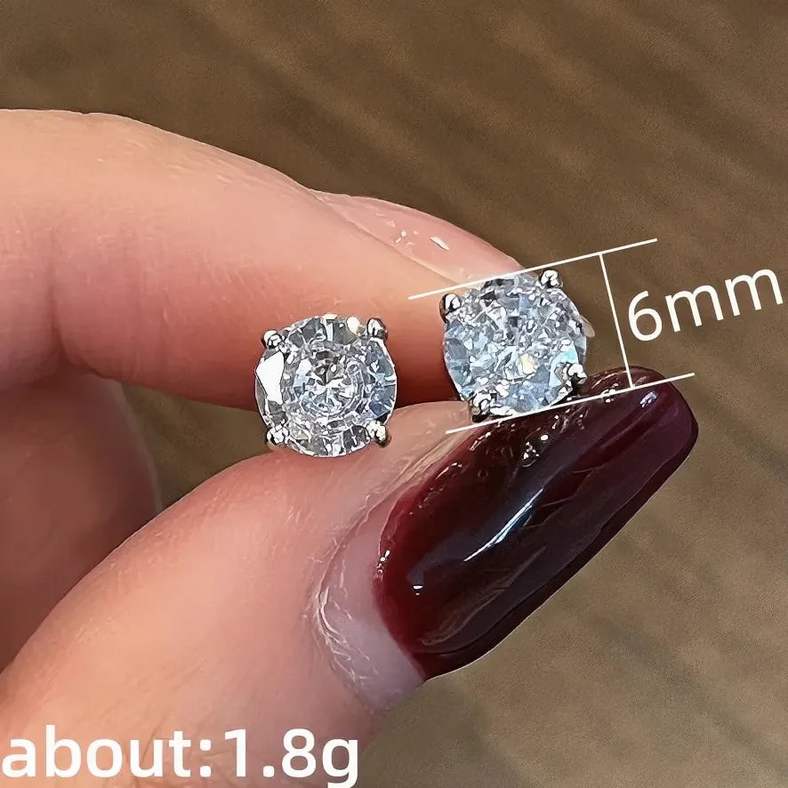 Minimalist Geometric Cubic Zirconia Stud Earrings for Women in 3 Colors Brass