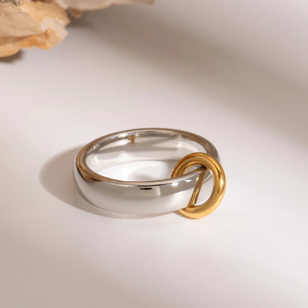 Punk Gold Silver Colorblock Stainless Steel Knuckle Ring Waterproof Wedding Jewelry