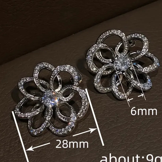 Women's Hollow Flower Brass Alloy CZ Drop Earrings Luxury Wedding Jewelry
