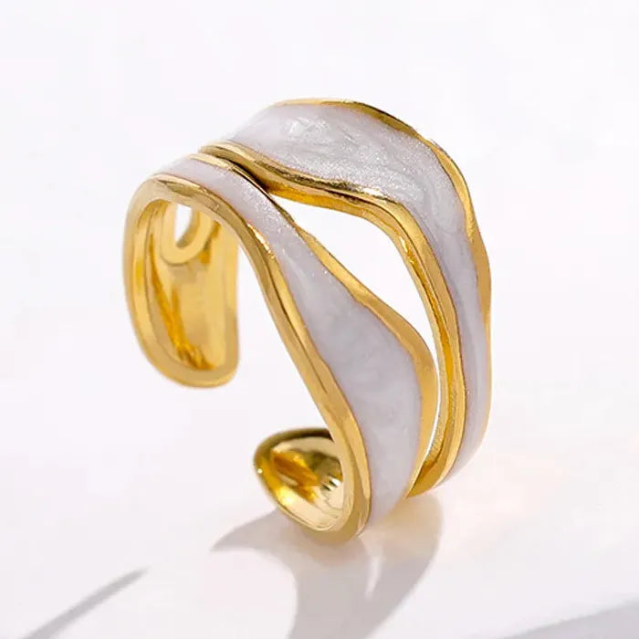 Adjustable Vintage White Dripping Oil Geometric Ring for Women 2023 Trendy Jewelry