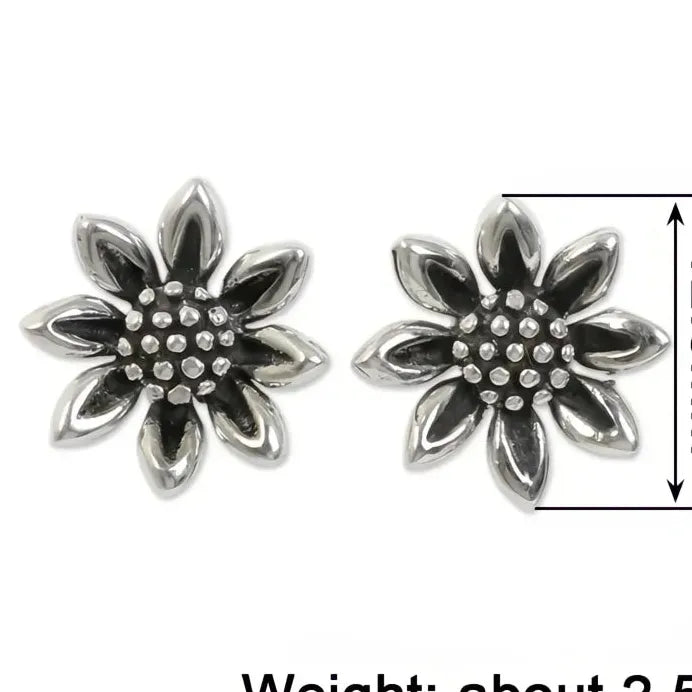 Vintage Brass Sunflower Stud Earrings Botanical Jewelry for Women