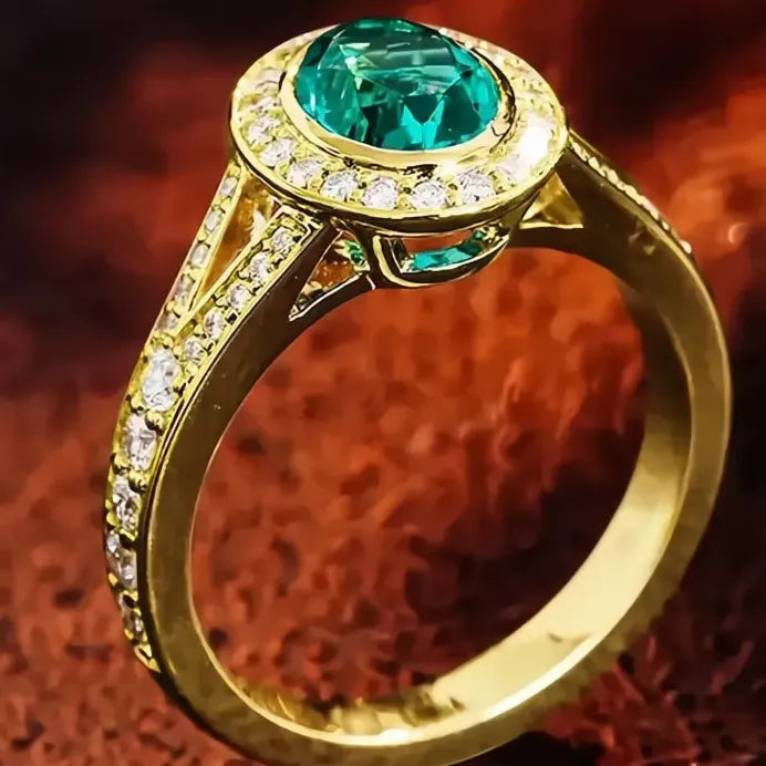 Elegant Gold Oval Blue CZ Cubic Zirconia Brass Women’s Fashion Ring