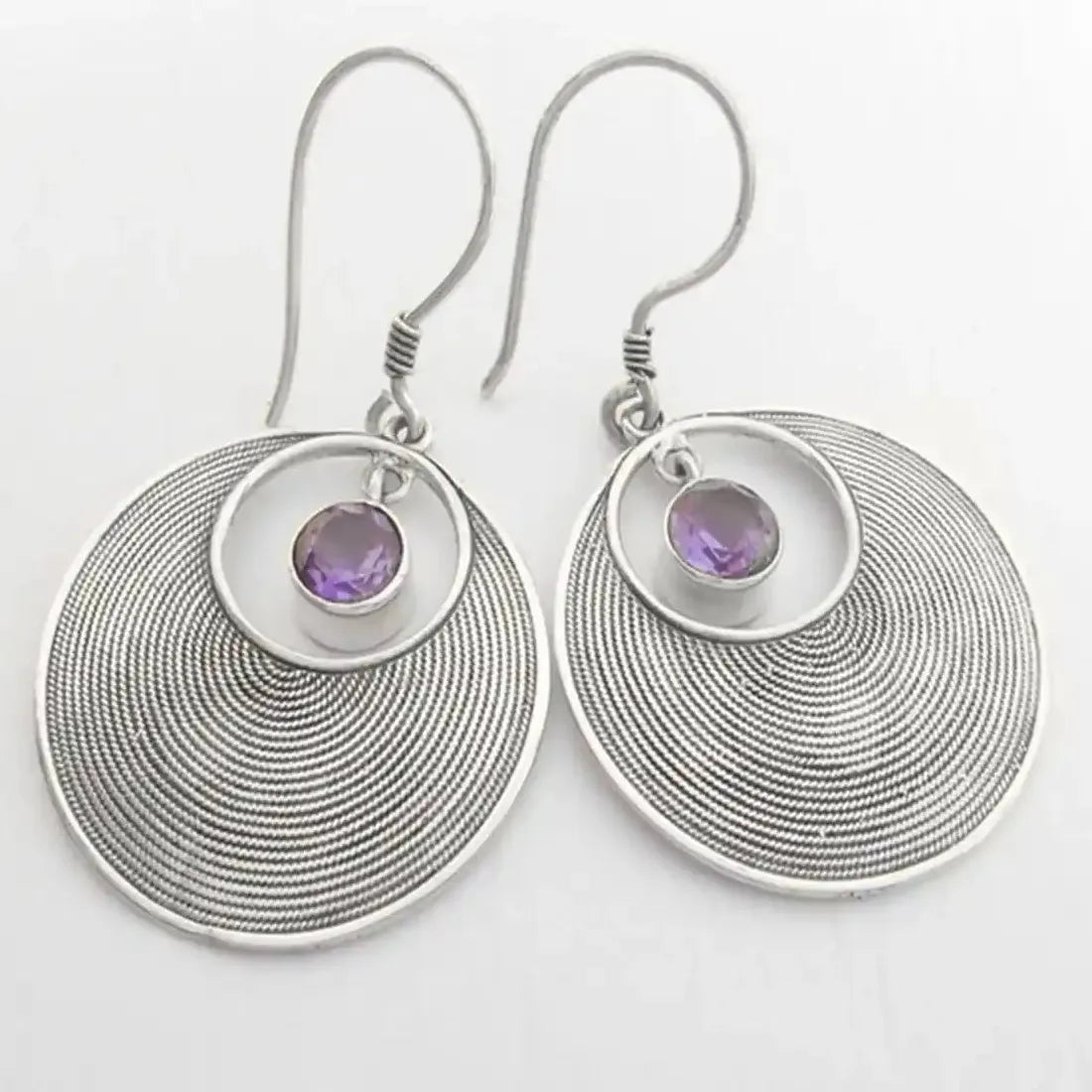 Retro Large Circular Hollow Purple Zinc Alloy Pendant Earrings for Women