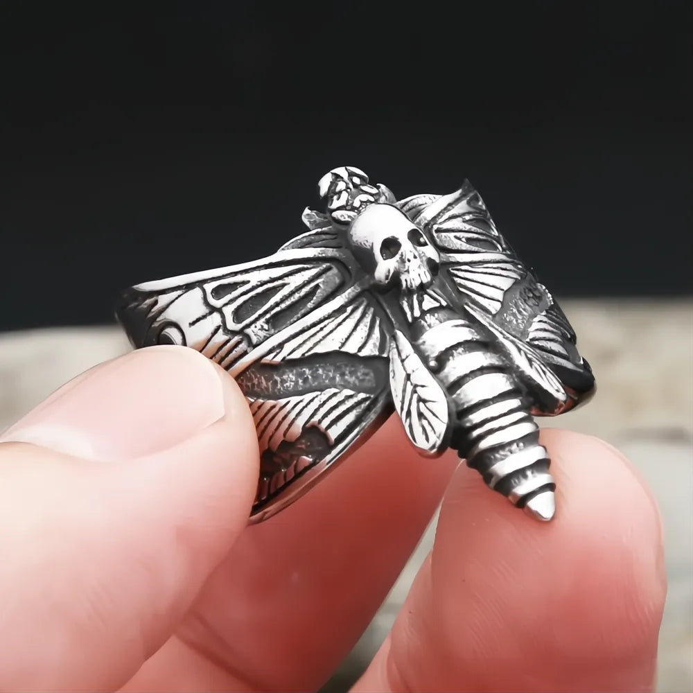 Gothic Stainless Steel Butterfly Skull Ring Punk Biker Jewelry for Men Women Gift
