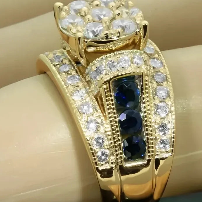 Noble Blue Cubic Zirconia Gold Color Women’s Geometric Wedding Ring